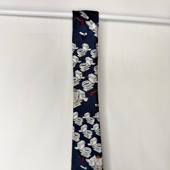 After Dark Men’s Neck Tie 3 3/4” Blue Silk “Flying Toilets” Novelty Necktie - Picture 4 of 8